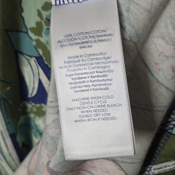 Chaps Maxi Dress sz M Green Blue Multi Floral 100% Cotton Knit V Neck Tropical - Picture 8 of 12